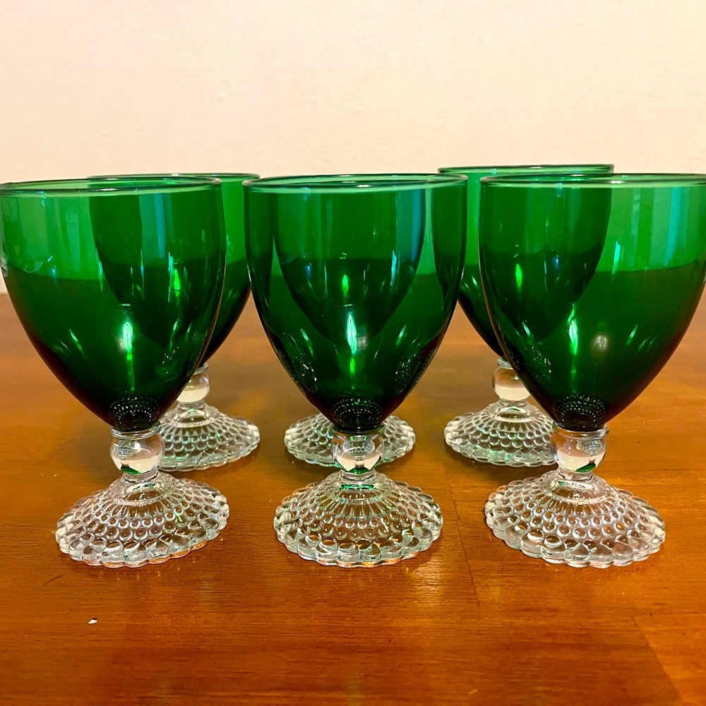 Set of 6 Vintage Emerald Goblets
